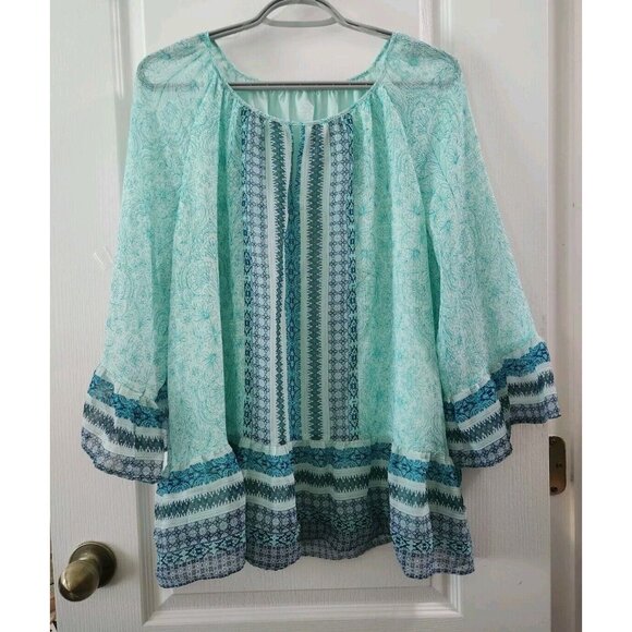 St Johns Bay Womens Boho Blouse Spring Mint Green fully lined 3/4 sleeve size XL - Picture 1 of 9